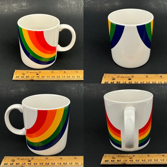 Vtg Ceramic Rainbow Mug Coffee Tea FTDA White Cream w Handle LGBTQ Gay Pride‎ - Picture 4 of 11